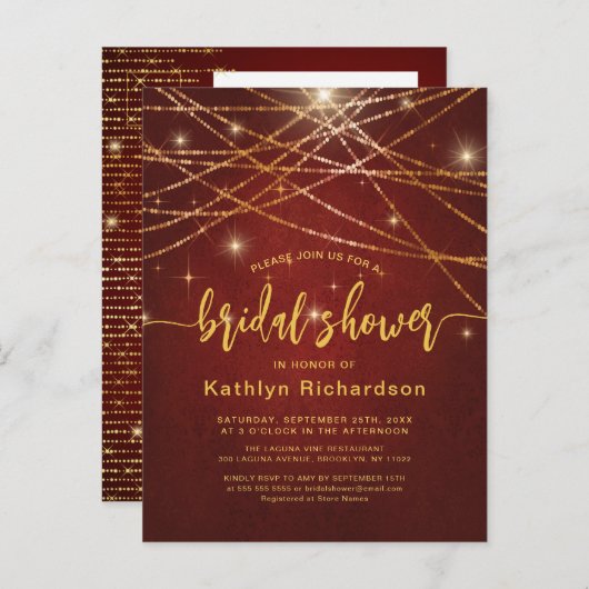 Elegant Sparging Gold String Lights Vrijgezellenfe Uitnodiging Briefkaart (Voorkant / Achterkant)