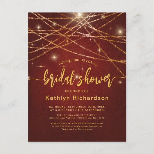 Elegant Sparging Gold String Lights Vrijgezellenfe Uitnodiging Briefkaart (Voorkant)