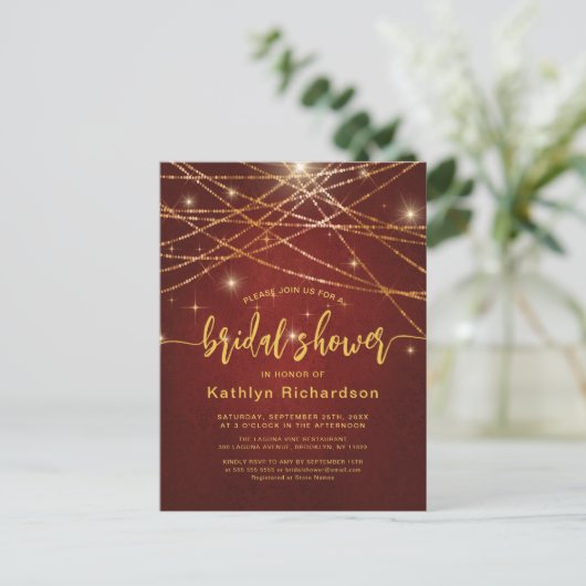 Elegant Sparging Gold String Lights Vrijgezellenfe Uitnodiging Briefkaart (Staand voorkant)