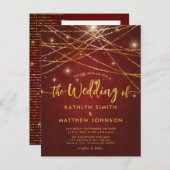 Elegant Sparging Gold String Lights Wedding Uitnodiging Briefkaart (Voorkant / Achterkant)