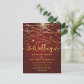 Elegant Sparging Gold String Lights Wedding Uitnodiging Briefkaart (Staand voorkant)