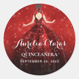 Elegant Sparging Red Princess Dress Birthday Ronde Sticker