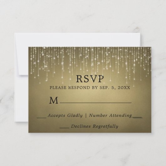 Elegant Sparging String Lights Gold Wedding RSVP Kaartje (Voorkant)