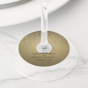 Elegant Sparging String Lights Gold Wedding Wijnglaslabel