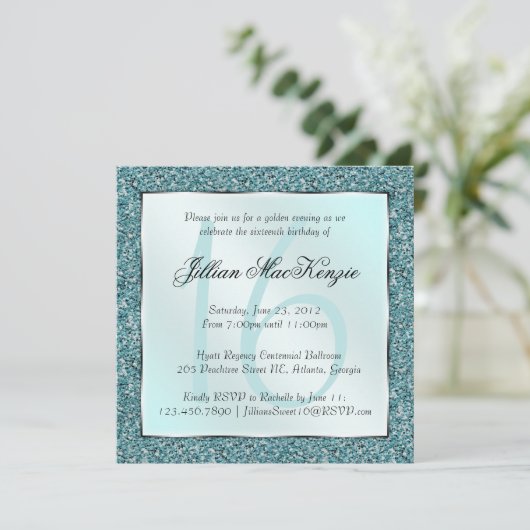 Elegant Sparking Blauwgroen Sweet 16 Glitter Invit Kaart (Staand voorkant)