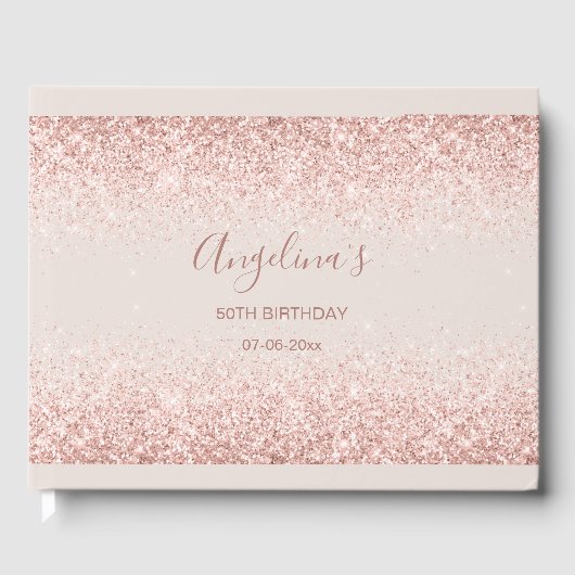 Elegant Sparking Blush Birthday Gastenboek (Voorkant)