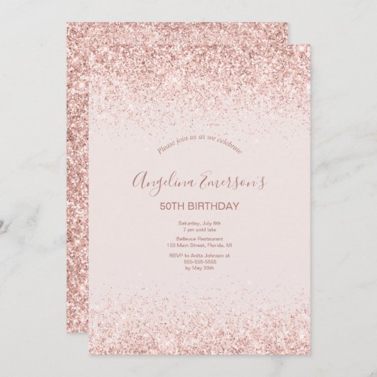 Elegant Sparking Blush Birthday Kaart (Voorkant / Achterkant)