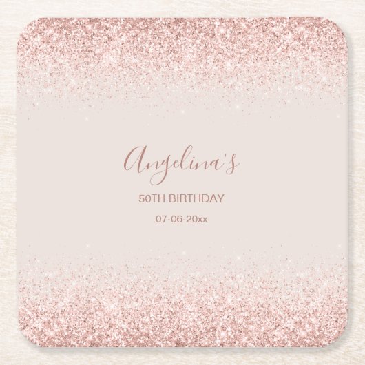 Elegant Sparking Blush Birthday Kartonnen Onderzetters (Voorkant)