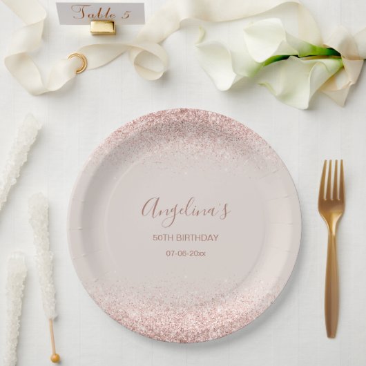 Elegant Sparking Blush Birthday Papieren Bordje (Huwelijk)