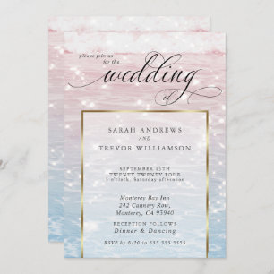 Elegant Sparking Ocean Beach Wedding Invitation Kaart