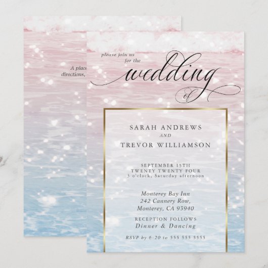 Elegant Sparking Ocean Beach Wedding Invitation Kaart (Voorkant / Achterkant)