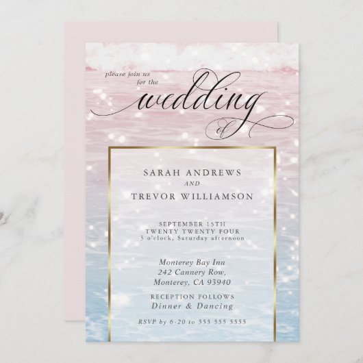 Elegant Sparking Ocean Beach Wedding Invitation Kaart (Voorkant / Achterkant)
