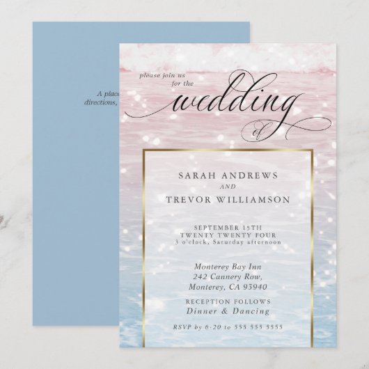 Elegant Sparking Ocean Beach Wedding Kaart (Voorkant / Achterkant)