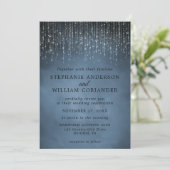Elegant Sparking String Lights Navy Blue Wedding Kaart (Staand voorkant)