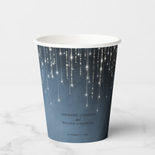 Elegant Sparking String Lights Navy Blue Wedding Papieren Bekers (Achterkant)
