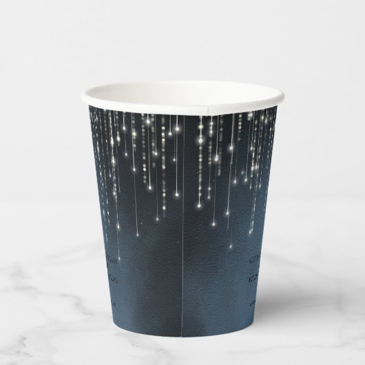 Elegant Sparking String Lights Navy Blue Wedding Papieren Bekers (Rechts)