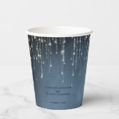 Elegant Sparking String Lights Navy Blue Wedding Papieren Bekers (Voorkant)
