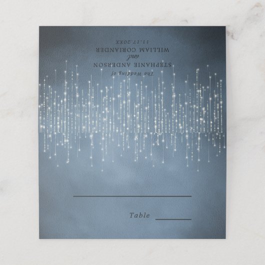 Elegant Sparking String Lights Navy Blue Wedding Plaatskaartje (Buitenkant ongevouwen)