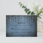 Elegant Sparking String Lights Navy Blue Wedding RSVP Kaartje (Staand voorkant)