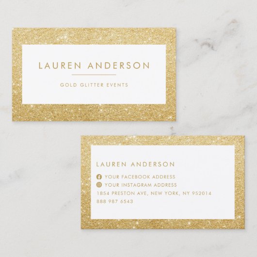 Elegant Sparkle and Shine Gold Glitter Salon Visitekaartje (Voorkant / Achterkant)