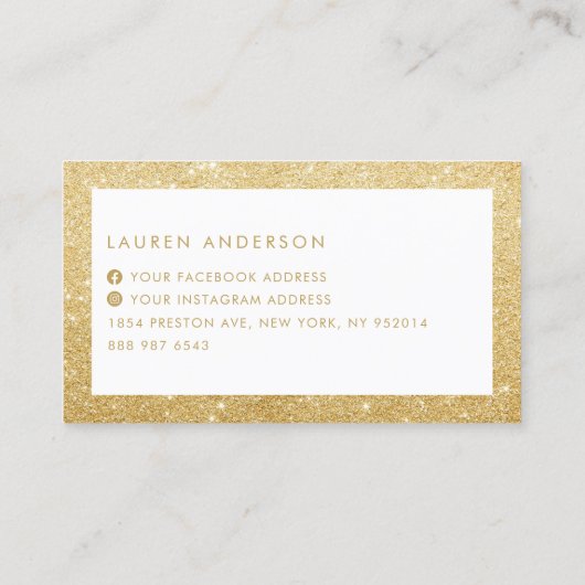 Elegant Sparkle and Shine Gold Glitter Salon Visitekaartje (Achterkant)