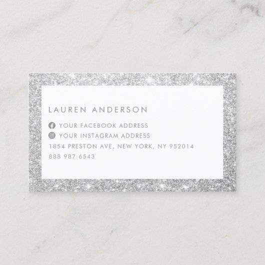 Elegant Sparkle and Shine Silver Glitter Salon Visitekaartje (Achterkant)