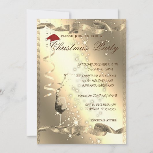 Elegant, Sparkle, Glass, Corporate Kerstparty Kaart (Voorkant)