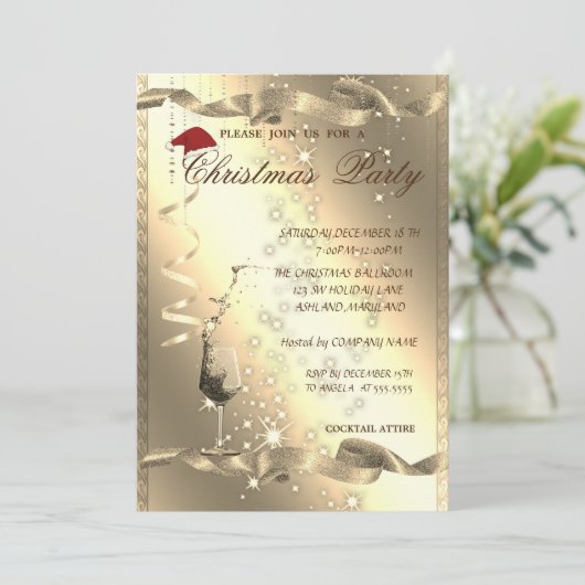 Elegant, Sparkle, Glass, Corporate Kerstparty Kaart (Staand voorkant)