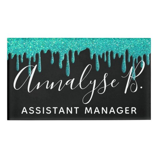 Elegant Sparkle Glitter Sparkly Name Professional Naambadge (Voorkant)