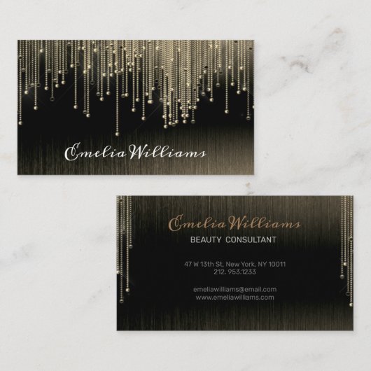 Elegant Sparkle Gold Crystal Rhinestone Black Visitekaartje (Voorkant / Achterkant)