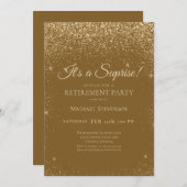 Elegant Sparkle Gold Surprise Retirement Party Kaart (Voorkant / Achterkant)