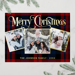 Elegant Sparkle Kerstmis 3 FOTO Greeting Gold Fo Folie Feestdagen Briefkaart