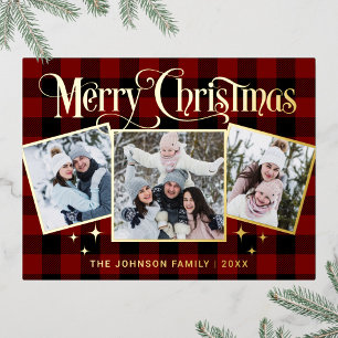 Elegant Sparkle Kerstmis 3 PHOTO Gold Folie Feestdagen Briefkaart