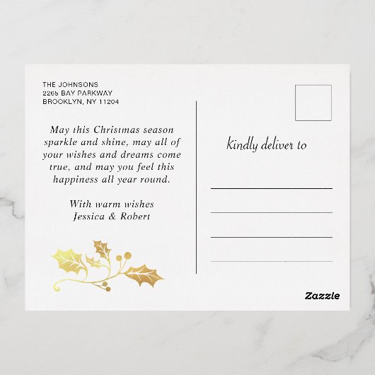 Elegant Sparkle Kerstmis 3 PHOTO Greep Gold Folie Feestdagen Briefkaart (Achterkant)