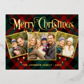 Elegant Sparkle Kerstmis 3 PHOTO Greep Gold Folie Feestdagen Briefkaart (Voorkant)
