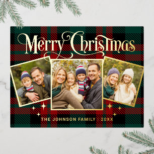 Elegant Sparkle Kerstmis 3 PHOTO Greep Gold Folie Feestdagen Briefkaart