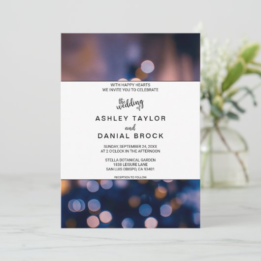 Elegant sparkle lampje blauw huwelijk Inv Kaart (Staand voorkant)