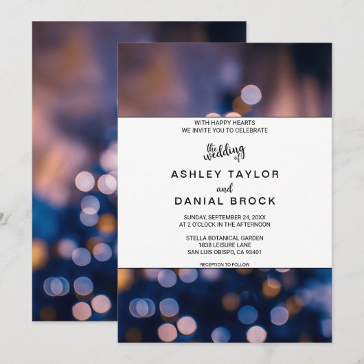 Elegant sparkle lampje blauw huwelijk Inv Kaart (Voorkant / Achterkant)