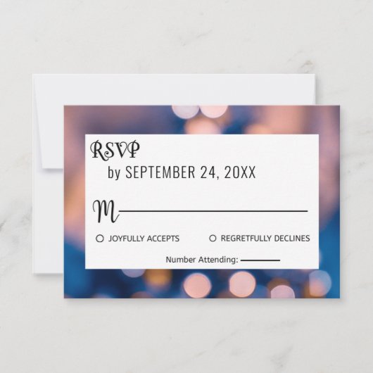Elegant sparkle lampjes bokeh blur blue Wedding RS RSVP Kaartje (Voorkant)