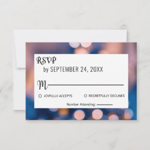 Elegant sparkle lampjes bokeh blur blue Wedding RS RSVP Kaartje