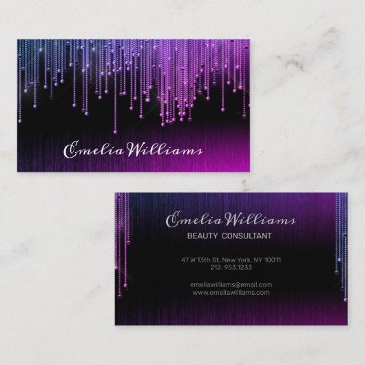 Elegant Sparkle Paars Crystal Rhinestone Black Visitekaartje (Voorkant / Achterkant)