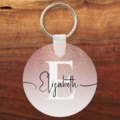 Elegant Sparkle Roos Goud Glitter Wit Monogram Sleutelhanger (Voorkant)