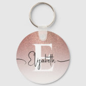 Elegant Sparkle Roos Goud Glitter Wit Monogram Sleutelhanger (Achterkant)