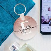 Elegant Sparkle Roos Goud Glitter Wit Monogram Sleutelhanger