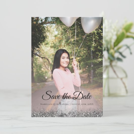 Elegant Sparkle roze Quinceañera bewaart de datum Save The Date (Staand voorkant)