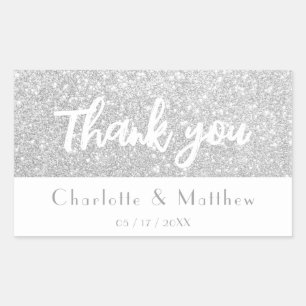 Elegant Sparkle Silver Glitter Wedding Rechthoekige Sticker