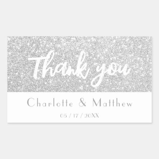 Elegant Sparkle Silver Glitter Wedding Rechthoekige Sticker (Voorkant)