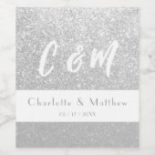 Elegant Sparkle Silver Glitter Wedding Wijn Etiket (Enkel label)