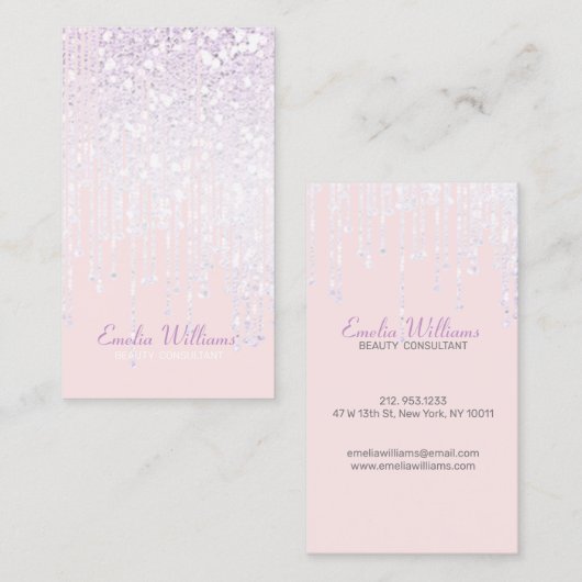 Elegant Sparkle White Crystal Drift licht Roze Visitekaartje (Voorkant / Achterkant)
