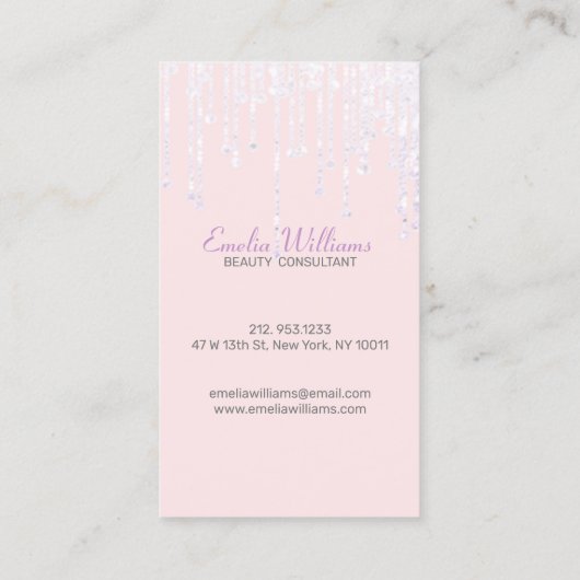 Elegant Sparkle White Crystal Drift licht Roze Visitekaartje (Achterkant)